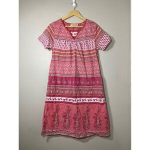 LA Cera Women's Size S Pink‎ Floral Block Print Short Sleeve Nightgown with FLAW